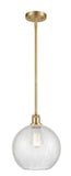 Stem Hung 10" Satin Gold Mini Pendant - Clear Crackle Large Athens Glass - LED Bulb Included