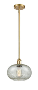 Stem Hung 9.5" Satin Gold Mini Pendant - Mica Gorham Glass - LED Bulb Included