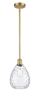 Stem Hung 8" Satin Gold Mini Pendant - Clear Large Waverly Glass - LED Bulb Included