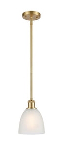 Stem Hung 6" Satin Gold Mini Pendant - White Castile Glass - LED Bulb Included