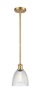Stem Hung 6" Satin Gold Mini Pendant - Clear Castile Glass - LED Bulb Included