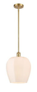Stem Hung 11.75" Satin Gold Mini Pendant - Matte White Norfolk Glass - LED Bulb Included