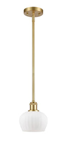 Stem Hung 6.5" Satin Gold Mini Pendant - Matte White Fenton Glass - LED Bulb Included