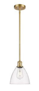 Stem Hung 7.5" Satin Gold Mini Pendant - Clear Ballston Dome Glass - LED Bulb Included