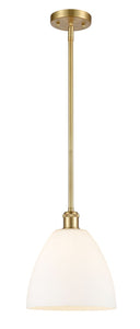 Stem Hung 9" Satin Gold Mini Pendant - Matte White Ballston Dome Glass - LED Bulb Included