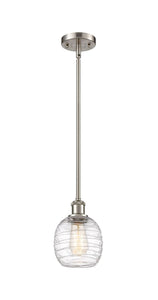 Stem Hung 6" Brushed Satin Nickel Mini Pendant - Deco Swirl Belfast Glass - LED Bulb Included