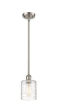 516-1S-SN-G1113 Stem Hung 5" Brushed Satin Nickel Mini Pendant - Deco Swirl Cobbleskill Glass - LED Bulb - Dimmensions: 5 x 5 x 8<br>Minimum Height : 17.75<br>Maximum Height : 41.75 - Sloped Ceiling Compatible: Yes