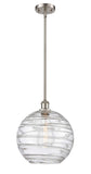 516-1S-SN-G1213-12 Stem Hung 12" Brushed Satin Nickel Mini Pendant - Clear Athens Deco Swirl 8" Glass - LED Bulb - Dimmensions: 12 x 12 x 15<br>Minimum Height : 22.75<br>Maximum Height : 44.75 - Sloped Ceiling Compatible: Yes