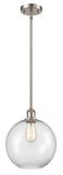 516-1S-SN-G122-10 Stem Hung 10" Brushed Satin Nickel Mini Pendant - Clear Large Athens Glass - LED Bulb - Dimmensions: 10 x 10 x 13<br>Minimum Height : 20.75<br>Maximum Height : 44.75 - Sloped Ceiling Compatible: Yes