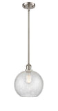 516-1S-SN-G125-10 Stem Hung 10" Brushed Satin Nickel Mini Pendant - Clear Crackle Large Athens Glass - LED Bulb - Dimmensions: 10 x 10 x 13<br>Minimum Height : 20.75<br>Maximum Height : 44.75 - Sloped Ceiling Compatible: Yes