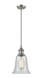 516-1S-SN-G2812 Stem Hung 6.25" Brushed Satin Nickel Mini Pendant - Fishnet Hanover Glass - LED Bulb - Dimmensions: 6.25 x 6.25 x 12<br>Minimum Height : 19.75<br>Maximum Height : 43.75 - Sloped Ceiling Compatible: Yes