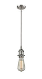 516-1S-SN Stem Hung 4.5" Brushed Satin Nickel Mini Pendant - Bare Bulb - LED Bulb - Dimmensions: 4.5 x 4.5 x 4<br>Minimum Height : 11.75<br>Maximum Height : 35.75 - Sloped Ceiling Compatible: Yes