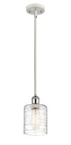 516-1S-WPC-G1113 Stem Hung 5" White and Polished Chrome Mini Pendant - Deco Swirl Cobbleskill Glass - LED Bulb - Dimmensions: 5 x 5 x 8<br>Minimum Height : 17.75<br>Maximum Height : 41.75 - Sloped Ceiling Compatible: Yes