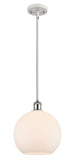 516-1S-WPC-G121-10 Stem Hung 10" White and Polished Chrome Mini Pendant - Cased Matte White Large Athens Glass - LED Bulb - Dimmensions: 10 x 10 x 13<br>Minimum Height : 20.75<br>Maximum Height : 44.75 - Sloped Ceiling Compatible: Yes