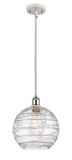 516-1S-WPC-G1213-10 Stem Hung 10" White and Polished Chrome Mini Pendant - Clear Athens Deco Swirl 8" Glass - LED Bulb - Dimmensions: 10 x 10 x 13<br>Minimum Height : 20.75<br>Maximum Height : 44.75 - Sloped Ceiling Compatible: Yes