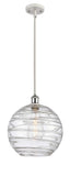516-1S-WPC-G1213-12 Stem Hung 12" White and Polished Chrome Mini Pendant - Clear Athens Deco Swirl 8" Glass - LED Bulb - Dimmensions: 12 x 12 x 15<br>Minimum Height : 22.75<br>Maximum Height : 44.75 - Sloped Ceiling Compatible: Yes