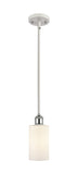 516-1S-WPC-G801 Stem Hung 3.875" White and Polished Chrome Mini Pendant - Matte White Clymer Glass - LED Bulb - Dimmensions: 3.875 x 3.875 x 10<br>Minimum Height : 17.75<br>Maximum Height : 41.75 - Sloped Ceiling Compatible: Yes