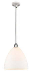 516-1S-WPC-GBD-121 Stem Hung 12" White and Polished Chrome Mini Pendant - Matte White Ballston Dome Glass - LED Bulb - Dimmensions: 12 x 12 x 12.75<br>Minimum Height : 21.75<br>Maximum Height : 45.75 - Sloped Ceiling Compatible: Yes