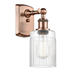 516-1W-AC-G342 1-Light 4.5" Antique Copper Sconce - Clear Hadley Glass - LED Bulb - Dimmensions: 4.5 x 6.5 x 9 - Glass Up or Down: Yes