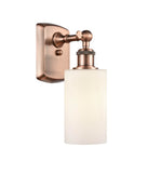 516-1W-AC-G801 1-Light 3.875" Antique Copper Sconce - Matte White Clymer Glass - LED Bulb - Dimmensions: 3.875 x 6 x 12 - Glass Up or Down: Yes