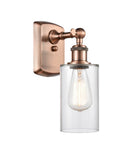 516-1W-AC-G802 1-Light 3.875" Antique Copper Sconce - Clear Clymer Glass - LED Bulb - Dimmensions: 3.875 x 6 x 12 - Glass Up or Down: Yes