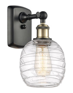 1-Light 6" Black Antique Brass Sconce - Deco Swirl Belfast Glass - LED Bulb Included