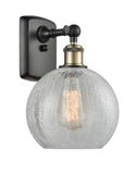 516-1W-BAB-G125-8 1-Light 8" Black Antique Brass Sconce - Clear Crackle Athens Glass - LED Bulb - Dimmensions: 8 x 9 x 13 - Glass Up or Down: Yes