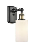 516-1W-BAB-G801 1-Light 3.875" Black Antique Brass Sconce - Matte White Clymer Glass - LED Bulb - Dimmensions: 3.875 x 6 x 12 - Glass Up or Down: Yes