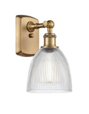516-1W-BB-G382 1-Light 6" Brushed Brass Sconce - Clear Castile Glass - LED Bulb - Dimmensions: 6 x 7.5 x 11 - Glass Up or Down: Yes