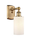 516-1W-BB-G801 1-Light 3.875" Brushed Brass Sconce - Matte White Clymer Glass - LED Bulb - Dimmensions: 3.875 x 6 x 12 - Glass Up or Down: Yes