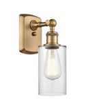 516-1W-BB-G802 1-Light 3.875" Brushed Brass Sconce - Clear Clymer Glass - LED Bulb - Dimmensions: 3.875 x 6 x 12 - Glass Up or Down: Yes