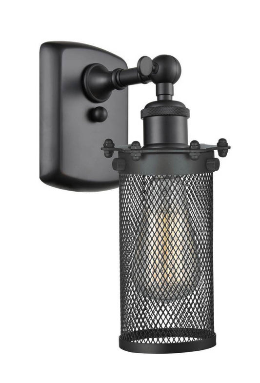 Innovations Lighting 516-1W-BK-CE219 1-Light 5" Matte Black Sconce - Mesh Cylinder Bleeker Metal Shade - Dimmable Vintage Bulb Included - Width: 5" Depth (Front to Back): 7" Height: 12 - Mount Glass Up or Down