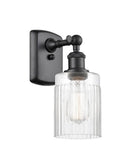 516-1W-BK-G342 1-Light 4.5" Matte Black Sconce - Clear Hadley Glass - LED Bulb - Dimmensions: 4.5 x 6.5 x 9 - Glass Up or Down: Yes
