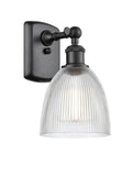 516-1W-BK-G382 1-Light 6" Matte Black Sconce - Clear Castile Glass - LED Bulb - Dimmensions: 6 x 7.5 x 11 - Glass Up or Down: Yes