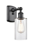 516-1W-BK-G802 1-Light 3.875" Matte Black Sconce - Clear Clymer Glass - LED Bulb - Dimmensions: 3.875 x 6 x 12 - Glass Up or Down: Yes