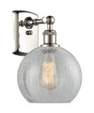 516-1W-PN-G125-8 1-Light 8" Polished Nickel Sconce - Clear Crackle Athens Glass - LED Bulb - Dimmensions: 8 x 9 x 13 - Glass Up or Down: Yes