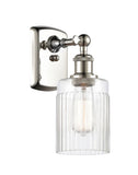 516-1W-PN-G342 1-Light 4.5" Polished Nickel Sconce - Clear Hadley Glass - LED Bulb - Dimmensions: 4.5 x 6.5 x 9 - Glass Up or Down: Yes