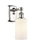 516-1W-PN-G801 1-Light 3.875" Polished Nickel Sconce - Matte White Clymer Glass - LED Bulb - Dimmensions: 3.875 x 6 x 12 - Glass Up or Down: Yes