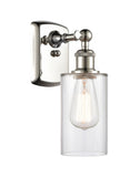 516-1W-PN-G802 1-Light 3.875" Polished Nickel Sconce - Clear Clymer Glass - LED Bulb - Dimmensions: 3.875 x 6 x 12 - Glass Up or Down: Yes