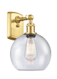 516-1W-SG-G124-8 1-Light 8" Satin Gold Sconce - Seedy Athens Glass - LED Bulb - Dimmensions: 8 x 9 x 13 - Glass Up or Down: Yes