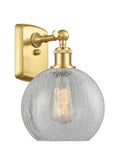 516-1W-SG-G125-8 1-Light 8" Satin Gold Sconce - Clear Crackle Athens Glass - LED Bulb - Dimmensions: 8 x 9 x 13 - Glass Up or Down: Yes