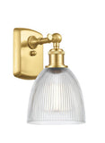 516-1W-SG-G382 1-Light 6" Satin Gold Sconce - Clear Castile Glass - LED Bulb - Dimmensions: 6 x 7.5 x 11 - Glass Up or Down: Yes
