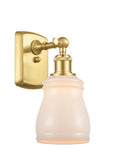 516-1W-SG-G391 1-Light 4.5" Satin Gold Sconce - White Ellery Glass - LED Bulb - Dimmensions: 4.5 x 6.5 x 9 - Glass Up or Down: Yes