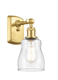 516-1W-SG-G392 1-Light 4.5" Satin Gold Sconce - Clear Ellery Glass - LED Bulb - Dimmensions: 4.5 x 6.5 x 9 - Glass Up or Down: Yes