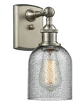 516-1W-SN-G257 1-Light 5" Brushed Satin Nickel Sconce - Charcoal Caledonia Glass - LED Bulb - Dimmensions: 5 x 6.5 x 12 - Glass Up or Down: Yes