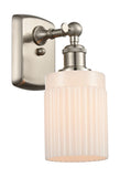 516-1W-SN-G341 1-Light 4.5" Brushed Satin Nickel Sconce - Matte White Hadley Glass - LED Bulb - Dimmensions: 4.5 x 6.5 x 9 - Glass Up or Down: Yes