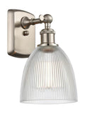516-1W-SN-G382 1-Light 6" Brushed Satin Nickel Sconce - Clear Castile Glass - LED Bulb - Dimmensions: 6 x 7.5 x 11 - Glass Up or Down: Yes