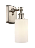 516-1W-SN-G801 1-Light 3.875" Brushed Satin Nickel Sconce - Matte White Clymer Glass - LED Bulb - Dimmensions: 3.875 x 6 x 12 - Glass Up or Down: Yes