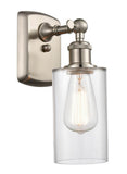 516-1W-SN-G802 1-Light 3.875" Brushed Satin Nickel Sconce - Clear Clymer Glass - LED Bulb - Dimmensions: 3.875 x 6 x 12 - Glass Up or Down: Yes