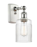 516-1W-WPC-G342 1-Light 4.5" White and Polished Chrome Sconce - Clear Hadley Glass - LED Bulb - Dimmensions: 4.5 x 6.5 x 9 - Glass Up or Down: Yes